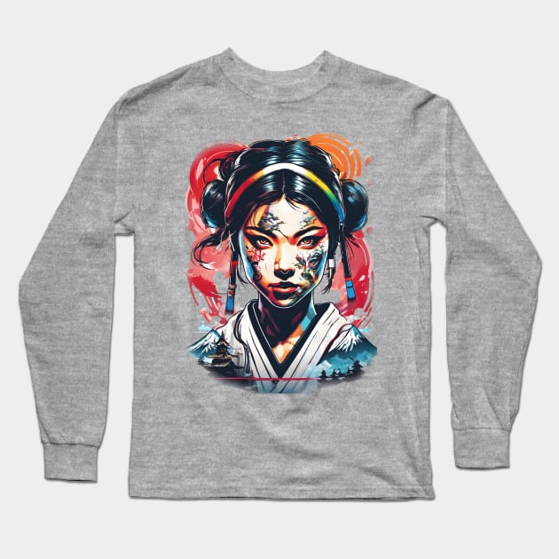 samurai girl looking straight ahead Long Sleeve T-Shirt by defpoint